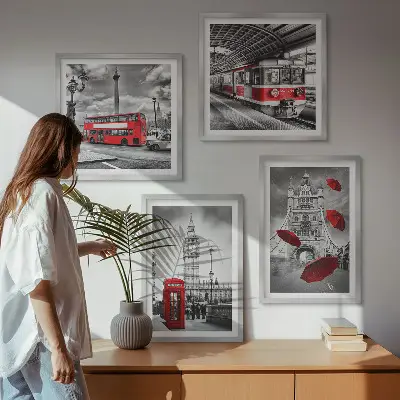 Set posters met lijst met rode accenten van Londen