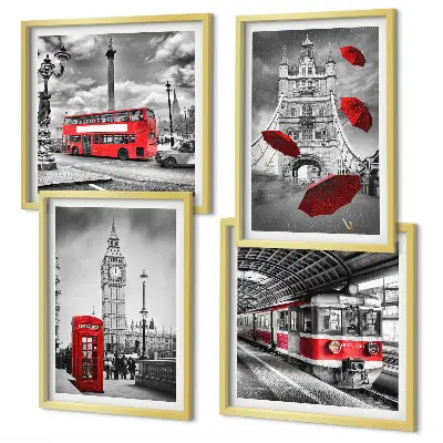 Set posters met lijst met rode accenten van Londen