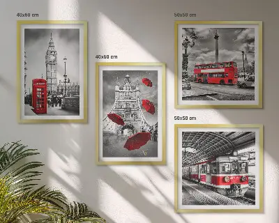 Set posters met lijst met rode accenten van Londen
