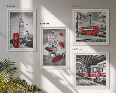 Set posters met lijst met rode accenten van Londen