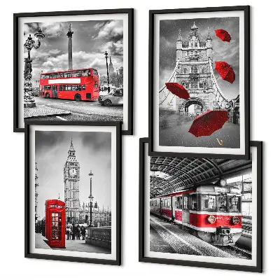 Set posters met lijst met rode accenten van Londen