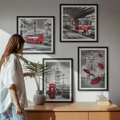 Set posters met lijst met rode accenten van Londen