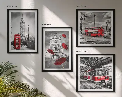 Set posters met lijst met rode accenten van Londen