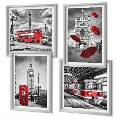 Set posters met lijst met rode accenten van Londen