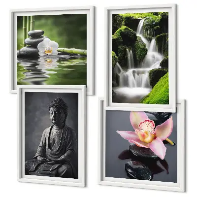 Set van posters met lijst ZEN-schilderijen, waterstenen, Boeddha