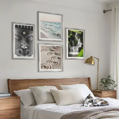 Boeddha wanddecoratie meerluik in lijst met rustig natuurthema