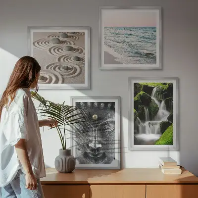Boeddha wanddecoratie meerluik in lijst met rustig natuurthema