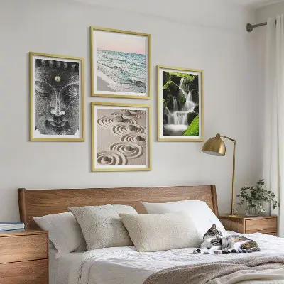 Boeddha wanddecoratie meerluik in lijst met rustig natuurthema