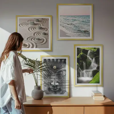 Boeddha wanddecoratie meerluik in lijst met rustig natuurthema
