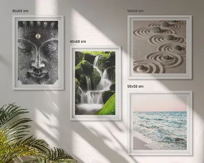 Boeddha wanddecoratie meerluik in lijst met rustig natuurthema