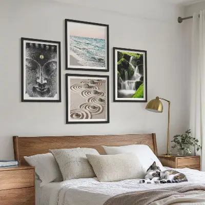 Boeddha wanddecoratie meerluik in lijst met rustig natuurthema