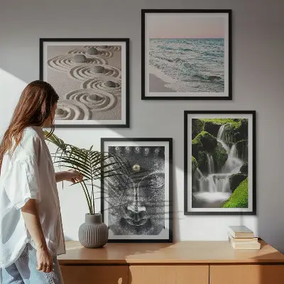 Boeddha wanddecoratie meerluik in lijst met rustig natuurthema