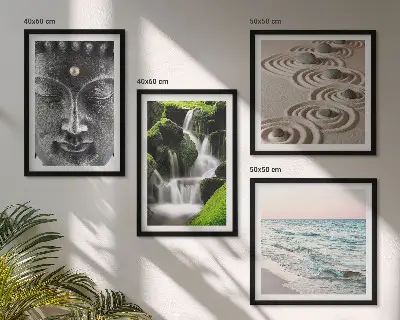 Boeddha wanddecoratie meerluik in lijst met rustig natuurthema
