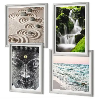Boeddha wanddecoratie meerluik in lijst met rustig natuurthema
