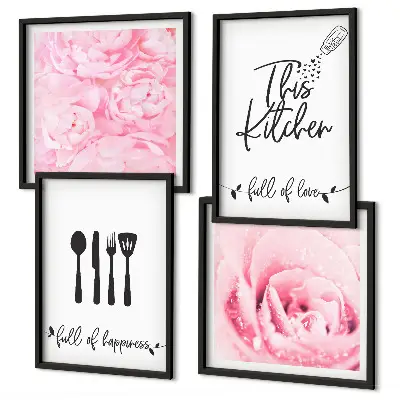 Set van posters met lijst delicate rozenbloemen voor in de keuken