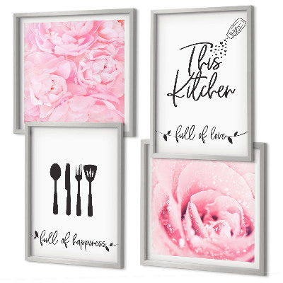 Set van posters met lijst delicate rozenbloemen in de keuken