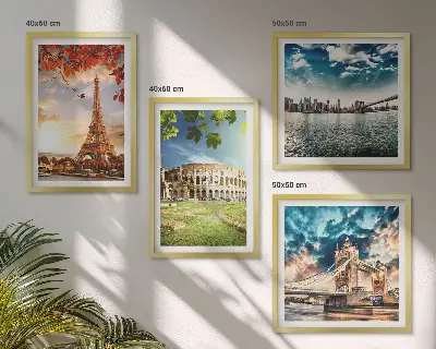 Monumenten van Europa in warme kleuren meerluik in lijst