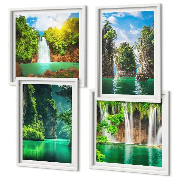 Poster set met lijst groene landschappen en watervallen
