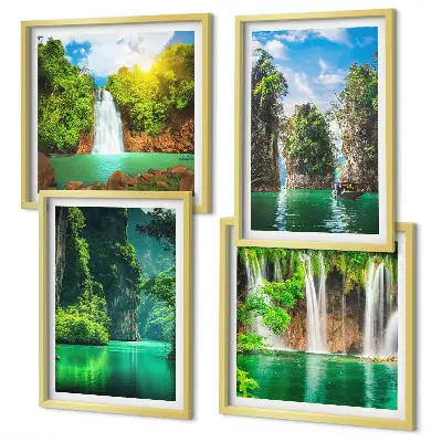 Poster set met lijst groene landschappen en watervallen