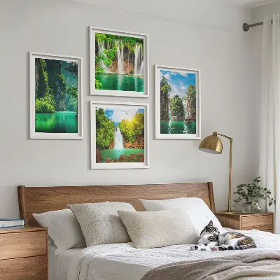 Poster set met lijst groene landschappen en watervallen