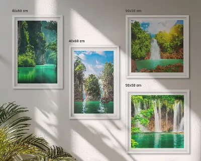 Poster set met lijst groene landschappen en watervallen