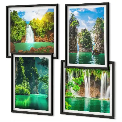 Poster set met lijst groene landschappen en watervallen