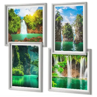 Poster set met lijst groene landschappen en watervallen