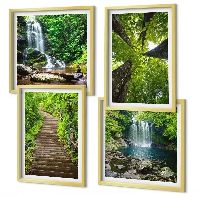 Meerluik in lijst pad door het bos met waterval en vegetatie