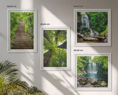 Meerluik in lijst pad door het bos met waterval en vegetatie