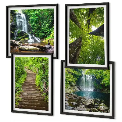 Meerluik in lijst pad door het bos met waterval en vegetatie