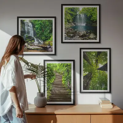 Meerluik in lijst pad door het bos met waterval en vegetatie