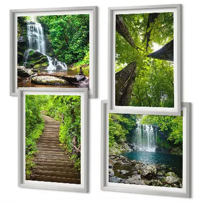 Meerluik in lijst pad door het bos met waterval en vegetatie