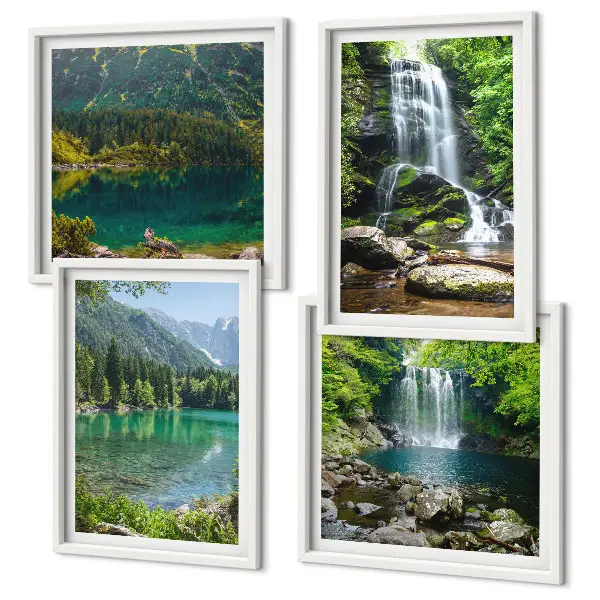 Set van posters met lijst Watervallen in een groene omgeving