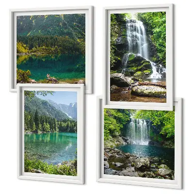 Set van posters met lijst Watervallen in een groene omgeving