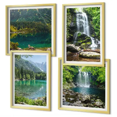 Set van posters met lijst Watervallen in een groene omgeving