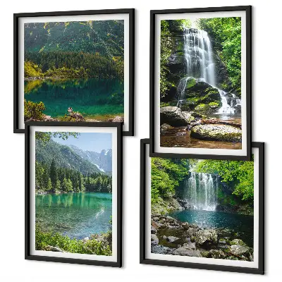 Set van posters met lijst Watervallen in een groene omgeving