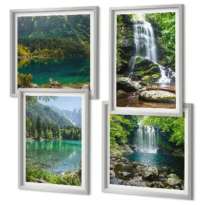Set van posters met lijst Watervallen in een groene omgeving
