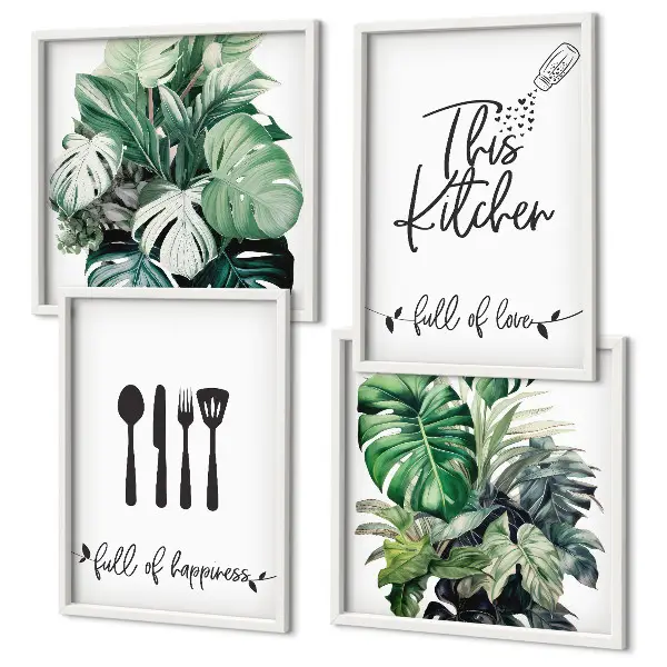 Set posters met lijst met patronen van keukengerei en bladeren