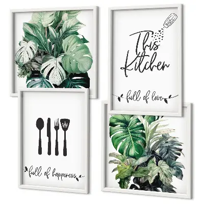 Set van posters met lijst Patronen van keukengerei bladeren