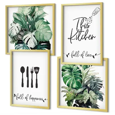 Set posters met lijst met patronen van keukengerei en bladeren