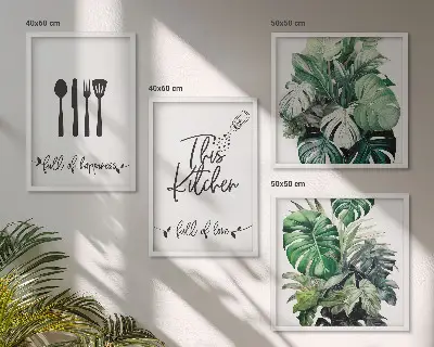 Set posters met lijst met patronen van keukengerei en bladeren