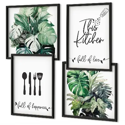 Set posters met lijst met patronen van keukengerei en bladeren