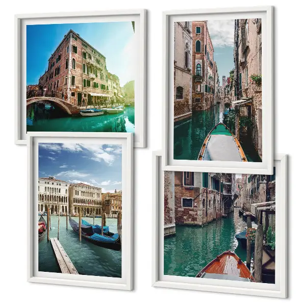 Architectuur van de kanalen van Venetië set van posters met lijst