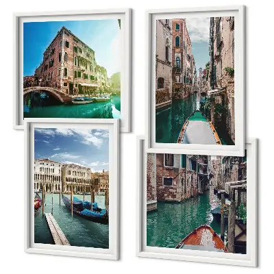 Architectuur van de kanalen van Venetië set van posters met lijst