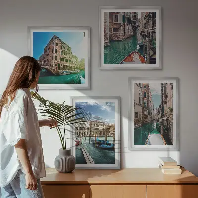 Architectuur van de kanalen van Venetië set van posters met lijst