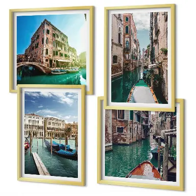 Architectuur van de kanalen van Venetië set van posters met lijst