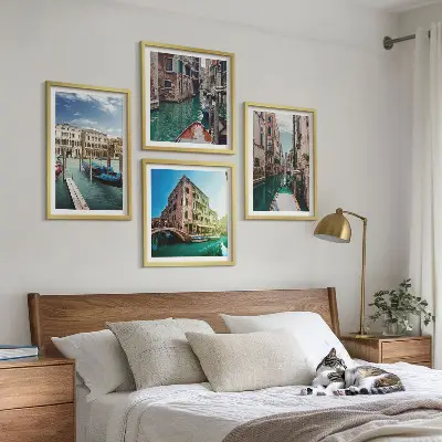 Architectuur van de kanalen van Venetië set van posters met lijst