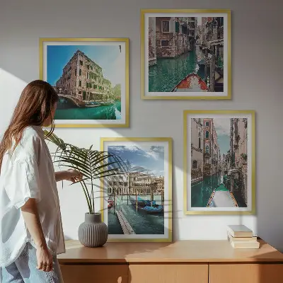 Architectuur van de kanalen van Venetië set van posters met lijst