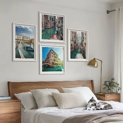 Architectuur van de kanalen van Venetië set van posters met lijst