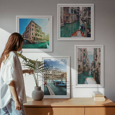 Set van posters met lijst Architectuur van de kanalen van Venetië